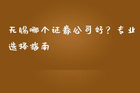 无锡哪个证券公司好？专业选择指南_https://wap.lcpcjs.com_美股行情_第1张