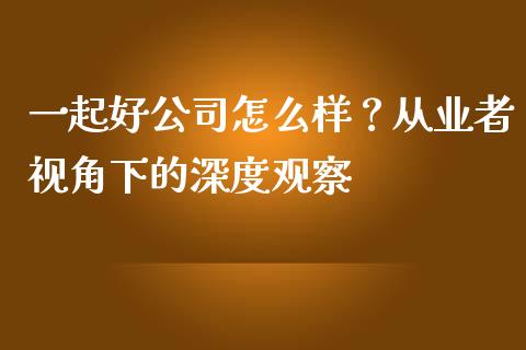 一起好公司怎么样？从业者视角下的深度观察_https://wap.lcpcjs.com_美股行情_第1张
