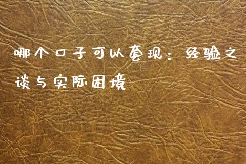 哪个口子可以套现：经验之谈与实际困境_https://wap.lcpcjs.com_外汇市场_第1张