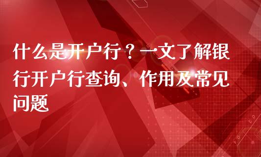 什么是开户行？一文了解银行开户行查询、作用及常见问题_https://wap.lcpcjs.com_外汇市场_第1张