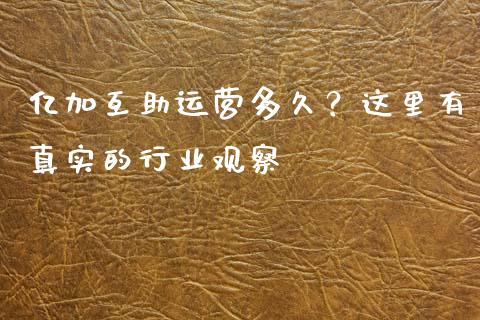 亿加互助运营多久？这里有真实的行业观察_https://wap.lcpcjs.com_全球经济_第1张
