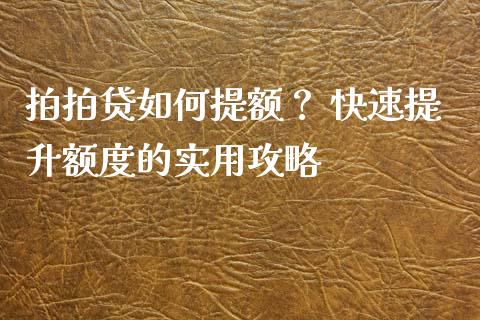 拍拍贷如何提额？ 快速提升额度的实用攻略_https://wap.lcpcjs.com_外汇市场_第1张