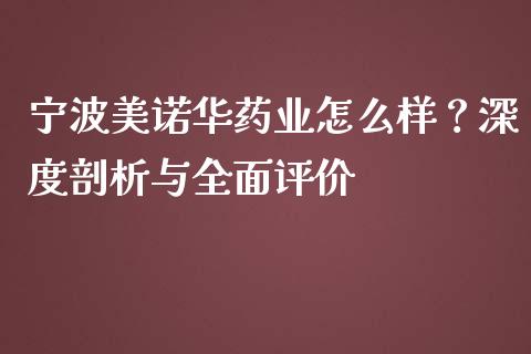 宁波美诺华药业怎么样？深度剖析与全面评价_https://wap.lcpcjs.com_股港行情_第1张
