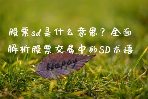 股票sd是什么意思？全面解析股票交易中的SD术语_https://wap.lcpcjs.com_外汇市场_第1张
