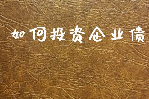 如何投资企业债_https://wap.lcpcjs.com_美股行情_第1张