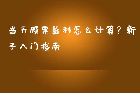 当天股票盈利怎么计算？新手入门指南_https://wap.lcpcjs.com_外汇市场_第1张