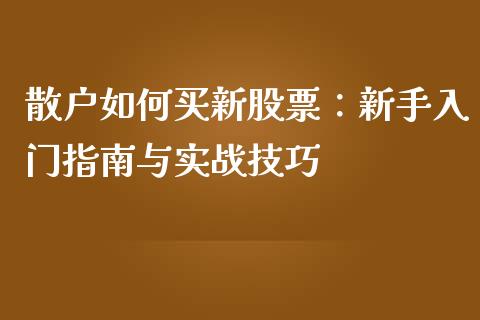 散户如何买新股票：新手入门指南与实战技巧_https://wap.lcpcjs.com_股港行情_第1张