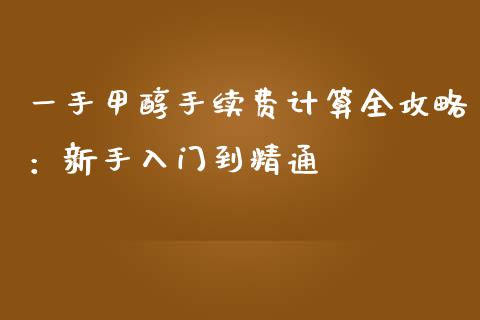 一手甲醇手续费计算全攻略：新手入门到精通_https://wap.lcpcjs.com_美股行情_第1张