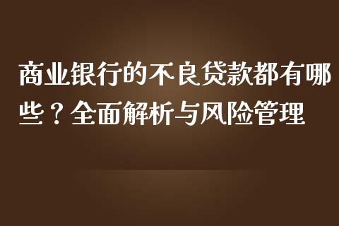 商业银行的不良贷款都有哪些？全面解析与风险管理_https://wap.lcpcjs.com_全球经济_第1张