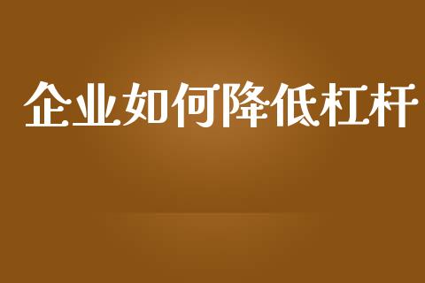企业如何降低杠杆_https://wap.lcpcjs.com_全球经济_第1张