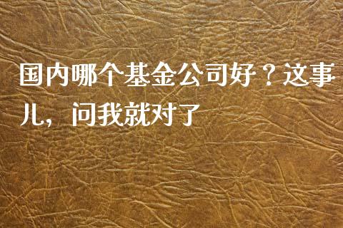 国内哪个基金公司好？这事儿，问我就对了_https://wap.lcpcjs.com_全球经济_第1张